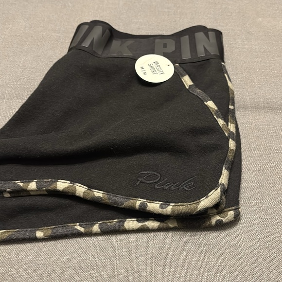 PINK Victoria's Secret Black Varsity Shorts Black with Camo trim size medium NWT - Picture 5 of 5